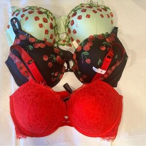 Victorias Secret Fruit Cherry Cherries Strawberries Push Up Bra Lot 38 D